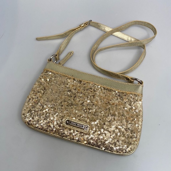 Nine West "Flash Lite" Gold Sequin Crossbody Purse 9" x 6" x 2" MSRP $40 - Picture 7 of 16